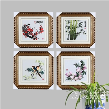 湘绣客厅装饰画梅花竹子花鸟精品手工刺绣现代中式家居乔迁送礼 GH003