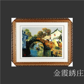 金霞绣庄湘绣工艺品小桥流水真丝手绣客厅玄关卧室背景墙装饰挂画 GH007
