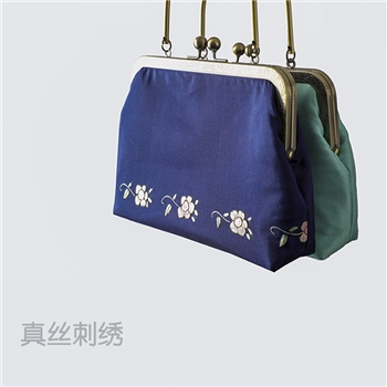 金霞湘绣纯手工刺绣真丝手提包绣花零钱包包仿古铜提手晚宴会包BD204